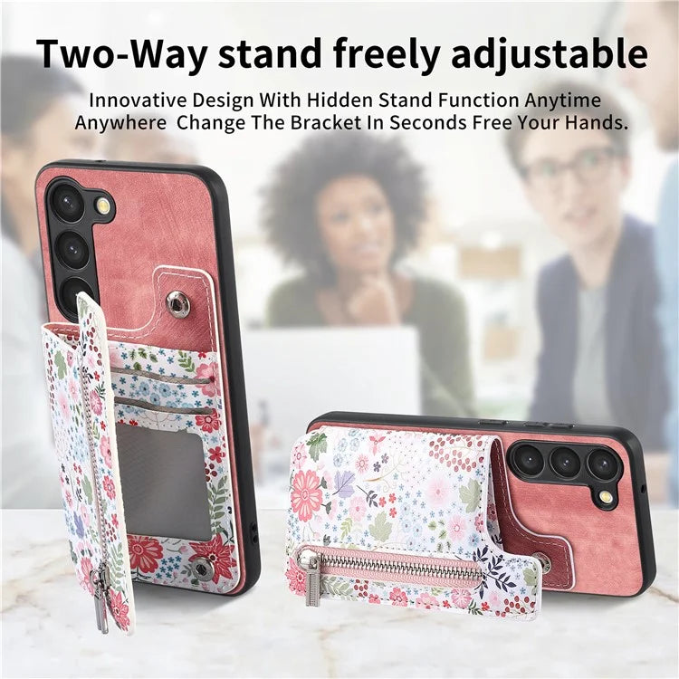 D10 For Samsung Galaxy S23 Kickstand Case Pattern Printed Retro Leather+TPU Phone Cover with Wallet