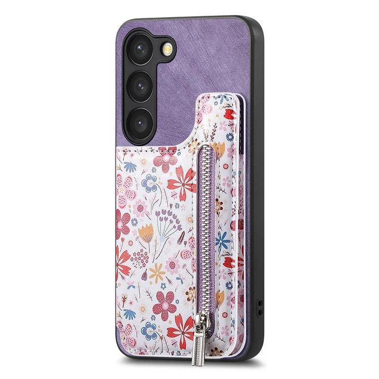 D10 For Samsung Galaxy S23 Kickstand Case Pattern Printed Retro Leather+TPU Phone Cover with Wallet