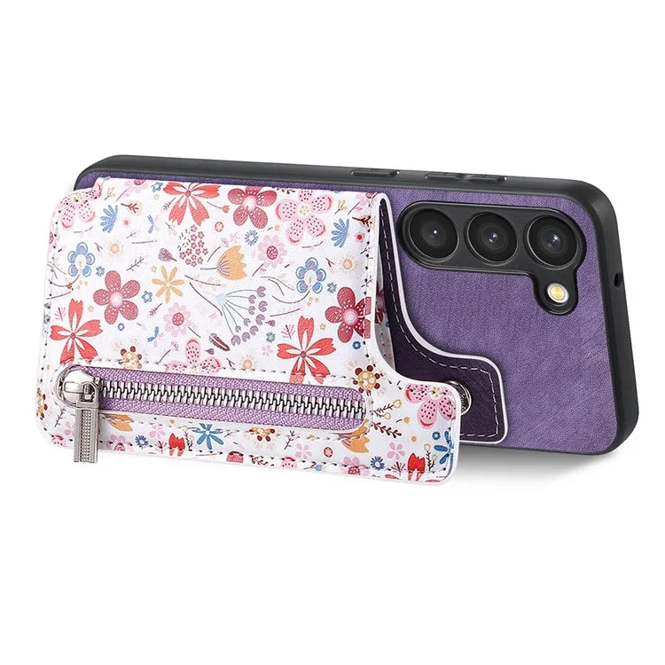 D10 For Samsung Galaxy S23 Kickstand Case Pattern Printed Retro Leather+TPU Phone Cover with Wallet