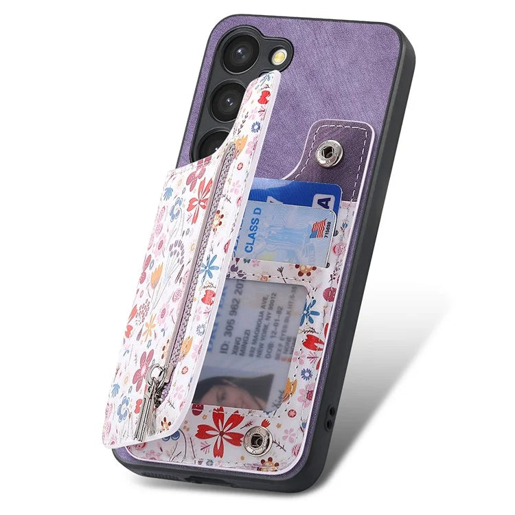 D10 For Samsung Galaxy S23 Kickstand Case Pattern Printed Retro Leather+TPU Phone Cover with Wallet