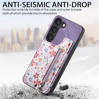 D10 For Samsung Galaxy S23 Kickstand Case Pattern Printed Retro Leather+TPU Phone Cover with Wallet