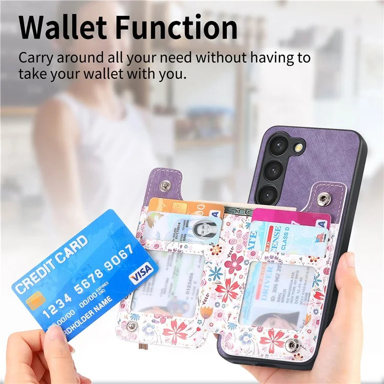 D10 For Samsung Galaxy S23 Kickstand Case Pattern Printed Retro Leather+TPU Phone Cover with Wallet