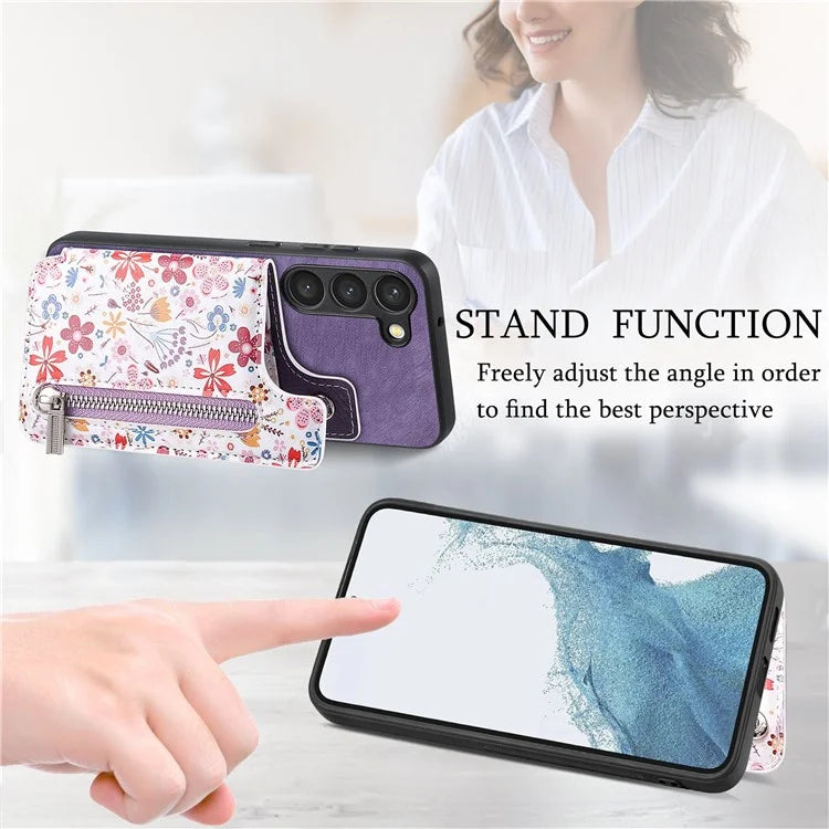 D10 For Samsung Galaxy S23 Kickstand Case Pattern Printed Retro Leather+TPU Phone Cover with Wallet