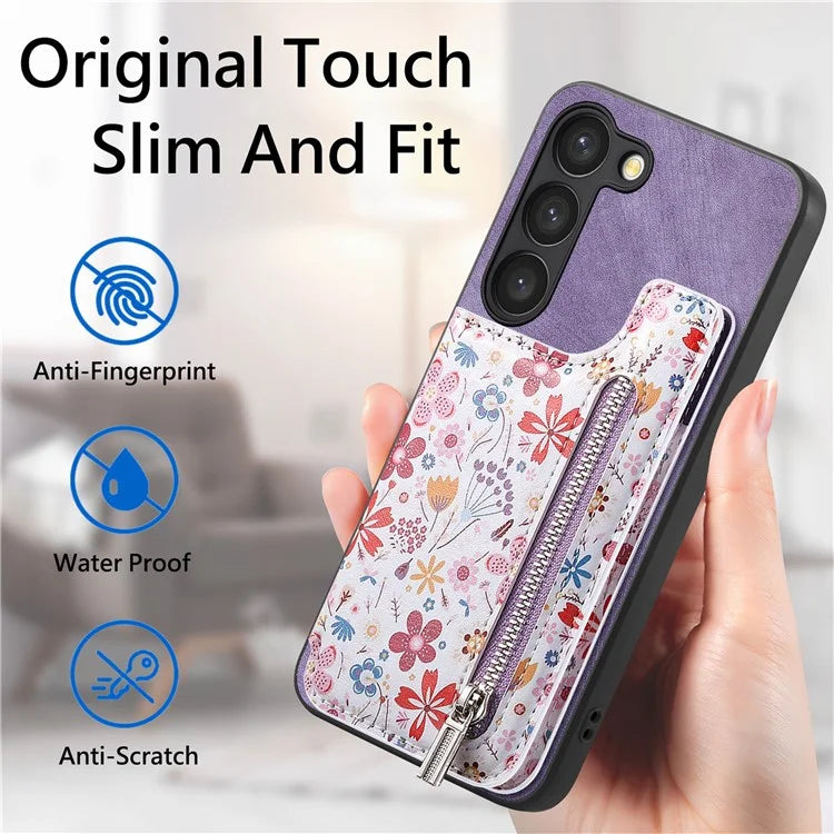 D10 For Samsung Galaxy S23 Kickstand Case Pattern Printed Retro Leather+TPU Phone Cover with Wallet