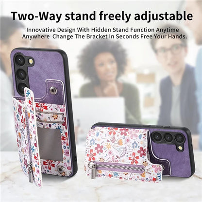 D10 For Samsung Galaxy S23 Kickstand Case Pattern Printed Retro Leather+TPU Phone Cover with Wallet