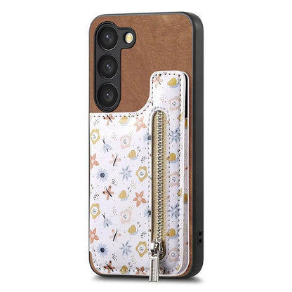D10 For Samsung Galaxy S23 Kickstand Case Pattern Printed Retro Leather+TPU Phone Cover with Wallet