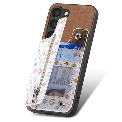 D10 For Samsung Galaxy S23 Kickstand Case Pattern Printed Retro Leather+TPU Phone Cover with Wallet