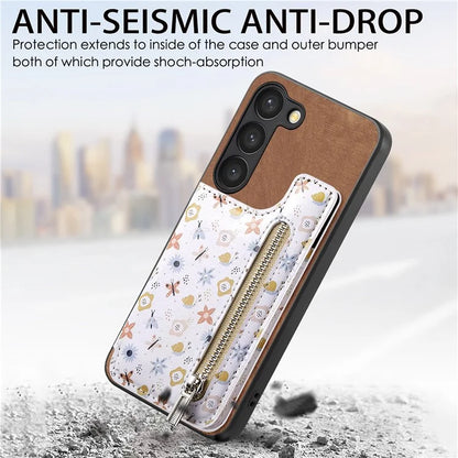 D10 For Samsung Galaxy S23 Kickstand Case Pattern Printed Retro Leather+TPU Phone Cover with Wallet