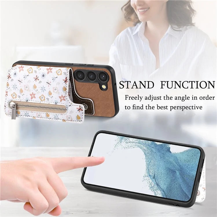 D10 For Samsung Galaxy S23 Kickstand Case Pattern Printed Retro Leather+TPU Phone Cover with Wallet