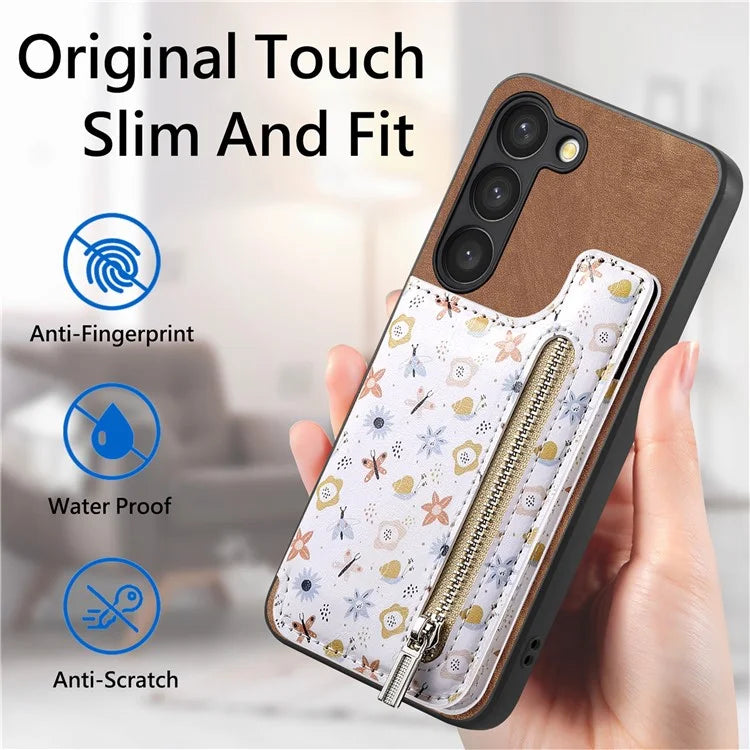 D10 For Samsung Galaxy S23 Kickstand Case Pattern Printed Retro Leather+TPU Phone Cover with Wallet