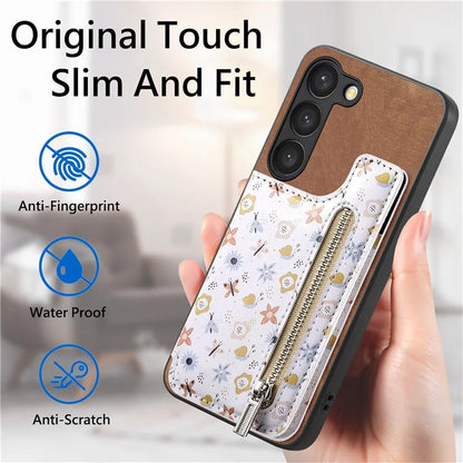 D10 For Samsung Galaxy S23 Kickstand Case Pattern Printed Retro Leather+TPU Phone Cover with Wallet