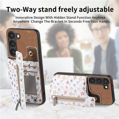 D10 For Samsung Galaxy S23 Kickstand Case Pattern Printed Retro Leather+TPU Phone Cover with Wallet