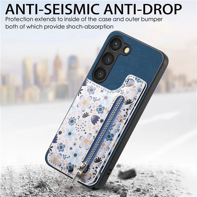 D10 For Samsung Galaxy S23 Kickstand Case Pattern Printed Retro Leather+TPU Phone Cover with Wallet