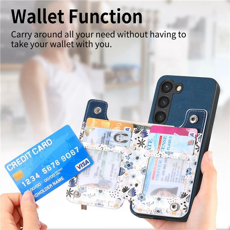 D10 For Samsung Galaxy S23 Kickstand Case Pattern Printed Retro Leather+TPU Phone Cover with Wallet