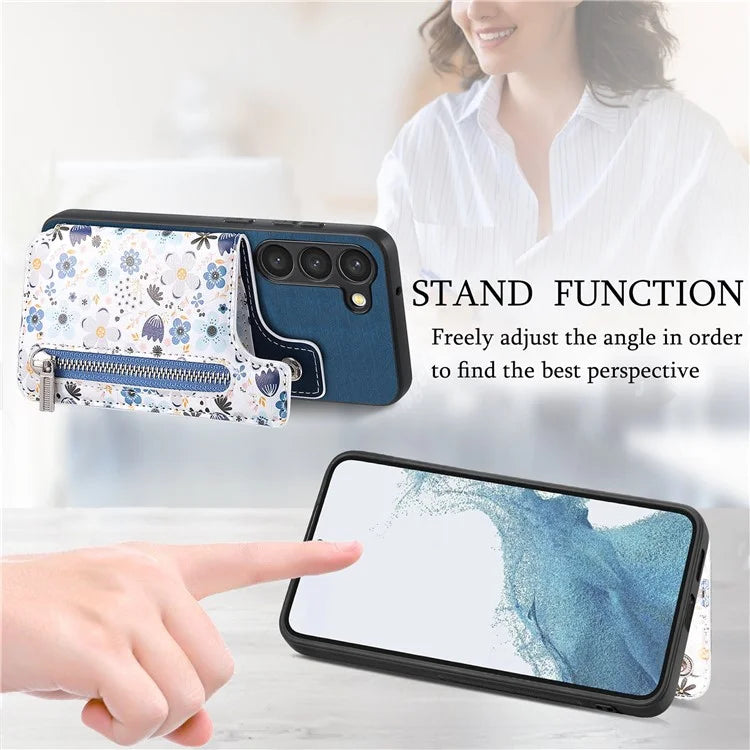 D10 For Samsung Galaxy S23 Kickstand Case Pattern Printed Retro Leather+TPU Phone Cover with Wallet