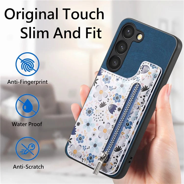 D10 For Samsung Galaxy S23 Kickstand Case Pattern Printed Retro Leather+TPU Phone Cover with Wallet