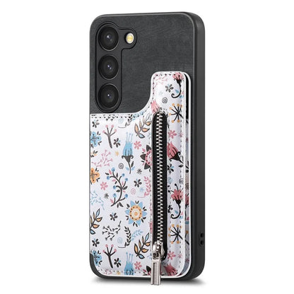 D10 For Samsung Galaxy S23 Kickstand Case Pattern Printed Retro Leather+TPU Phone Cover with Wallet