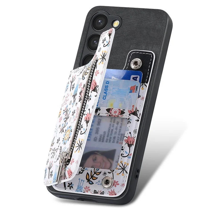 D10 For Samsung Galaxy S23 Kickstand Case Pattern Printed Retro Leather+TPU Phone Cover with Wallet