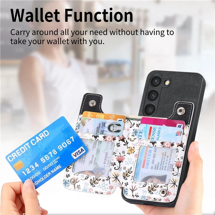 D10 For Samsung Galaxy S23 Kickstand Case Pattern Printed Retro Leather+TPU Phone Cover with Wallet