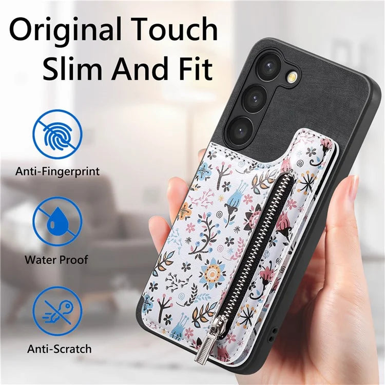 D10 For Samsung Galaxy S23 Kickstand Case Pattern Printed Retro Leather+TPU Phone Cover with Wallet