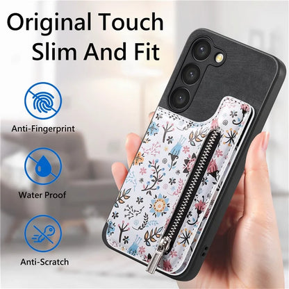 D10 For Samsung Galaxy S23 Kickstand Case Pattern Printed Retro Leather+TPU Phone Cover with Wallet