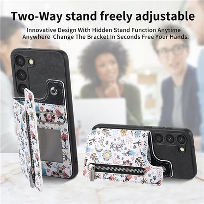 D10 For Samsung Galaxy S23 Kickstand Case Pattern Printed Retro Leather+TPU Phone Cover with Wallet