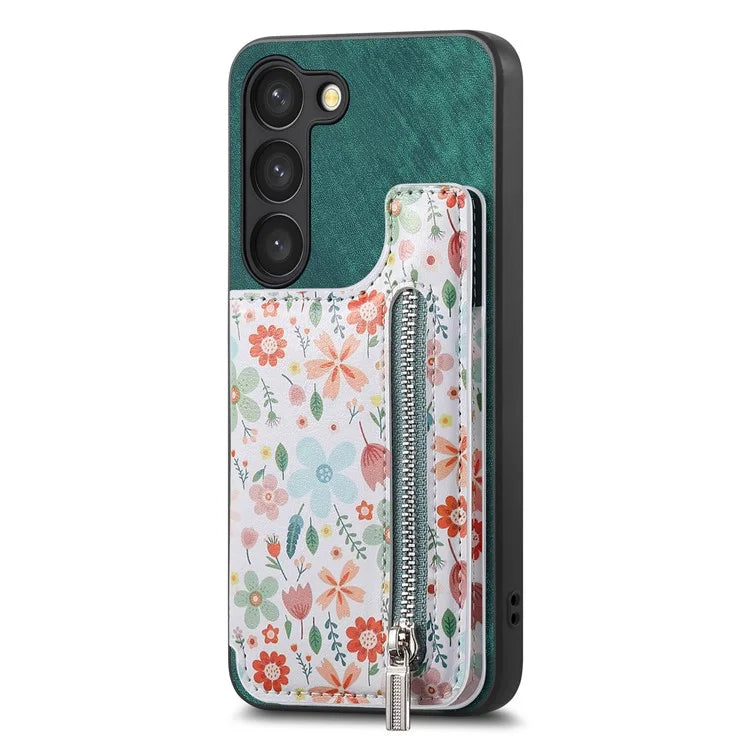 D10 For Samsung Galaxy S23 Kickstand Case Pattern Printed Retro Leather+TPU Phone Cover with Wallet