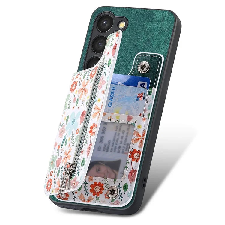 D10 For Samsung Galaxy S23 Kickstand Case Pattern Printed Retro Leather+TPU Phone Cover with Wallet