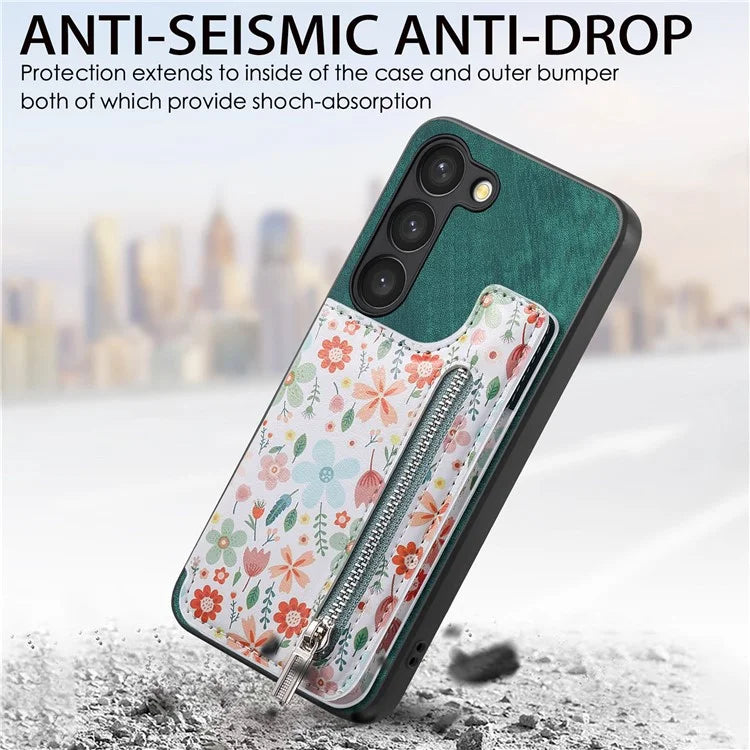D10 For Samsung Galaxy S23 Kickstand Case Pattern Printed Retro Leather+TPU Phone Cover with Wallet