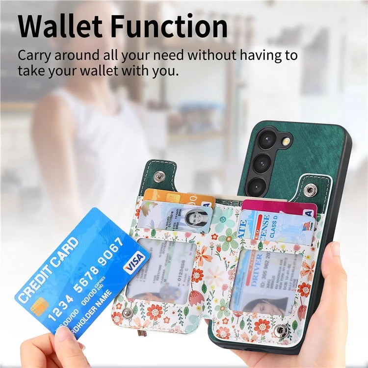 D10 For Samsung Galaxy S23 Kickstand Case Pattern Printed Retro Leather+TPU Phone Cover with Wallet