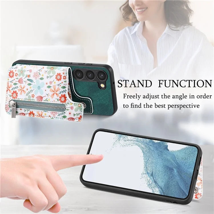 D10 For Samsung Galaxy S23 Kickstand Case Pattern Printed Retro Leather+TPU Phone Cover with Wallet