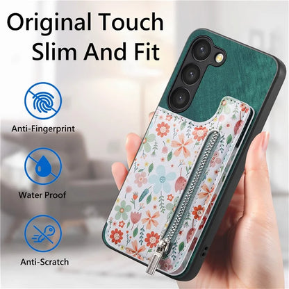 D10 For Samsung Galaxy S23 Kickstand Case Pattern Printed Retro Leather+TPU Phone Cover with Wallet
