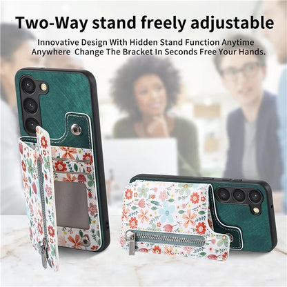 D10 For Samsung Galaxy S23 Kickstand Case Pattern Printed Retro Leather+TPU Phone Cover with Wallet