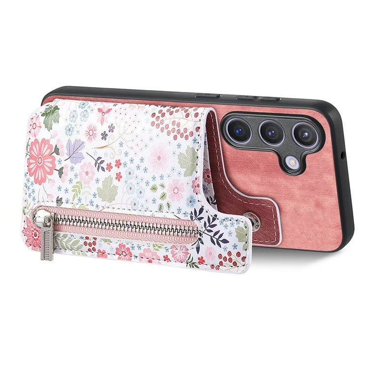 D10 For Samsung Galaxy S24 Cell Phone Back Case Pattern Printed Card Holder TPU+PU Leather Phone Cover