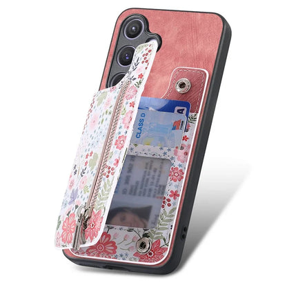 D10 For Samsung Galaxy S24 Cell Phone Back Case Pattern Printed Card Holder TPU+PU Leather Phone Cover