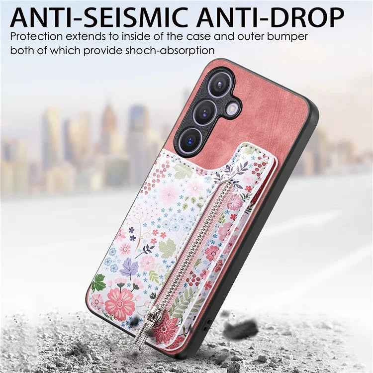 D10 For Samsung Galaxy S24 Cell Phone Back Case Pattern Printed Card Holder TPU+PU Leather Phone Cover