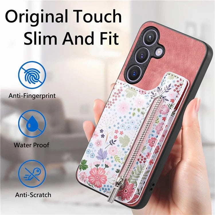 D10 For Samsung Galaxy S24 Cell Phone Back Case Pattern Printed Card Holder TPU+PU Leather Phone Cover