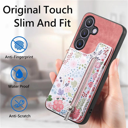 D10 For Samsung Galaxy S24 Cell Phone Back Case Pattern Printed Card Holder TPU+PU Leather Phone Cover