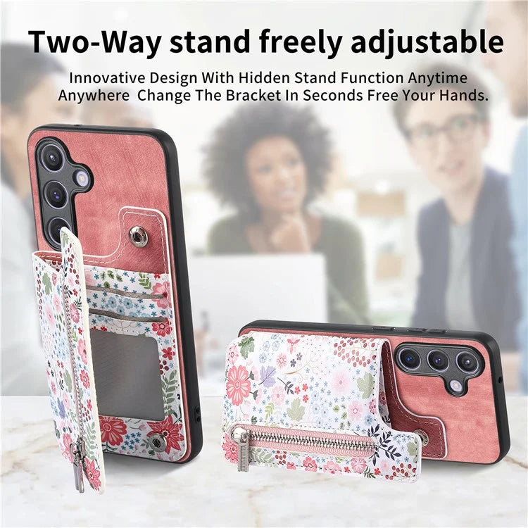 D10 For Samsung Galaxy S24 Cell Phone Back Case Pattern Printed Card Holder TPU+PU Leather Phone Cover