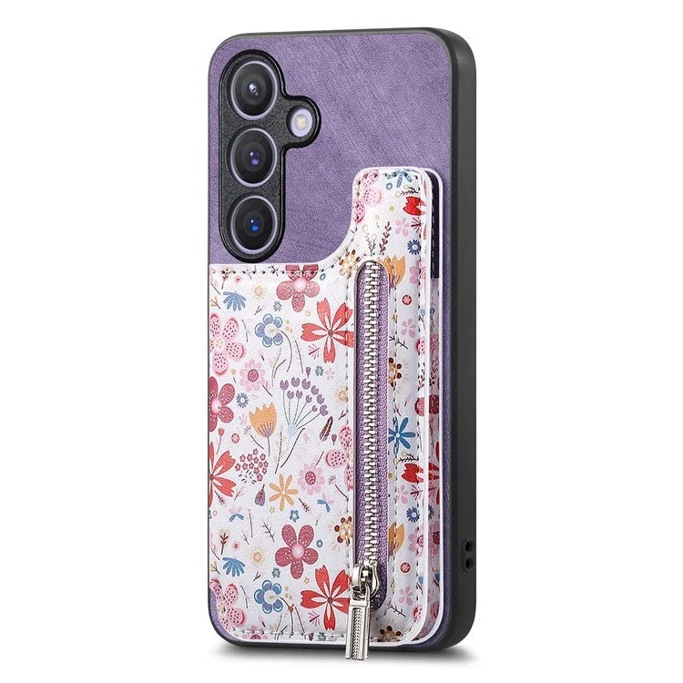 D10 For Samsung Galaxy S24 Cell Phone Back Case Pattern Printed Card Holder TPU+PU Leather Phone Cover