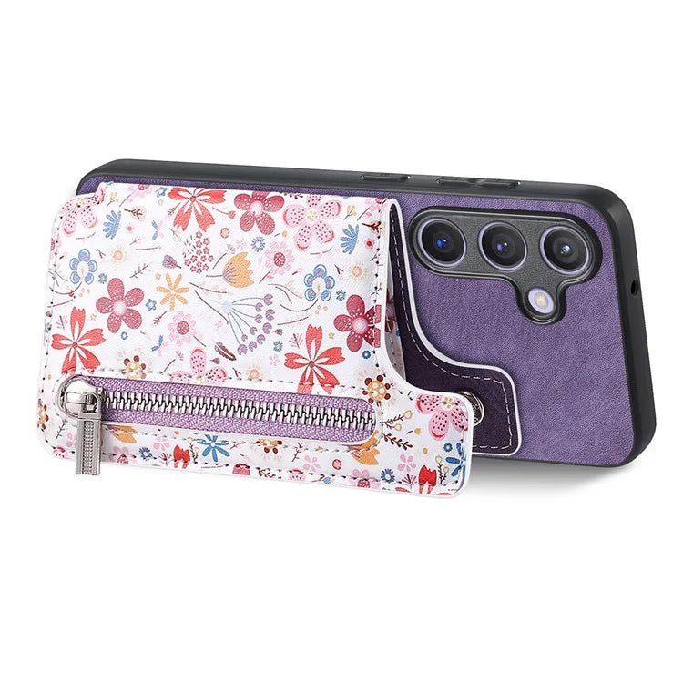 D10 For Samsung Galaxy S24 Cell Phone Back Case Pattern Printed Card Holder TPU+PU Leather Phone Cover