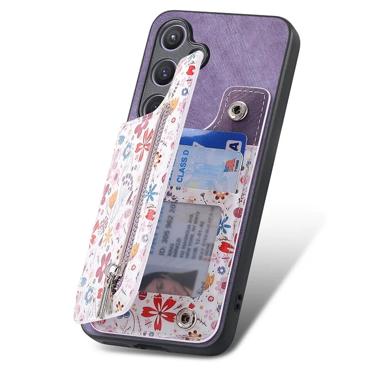 D10 For Samsung Galaxy S24 Cell Phone Back Case Pattern Printed Card Holder TPU+PU Leather Phone Cover