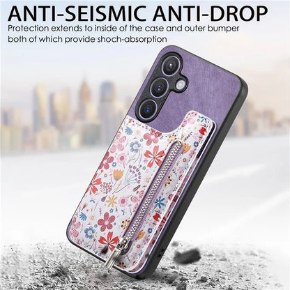D10 For Samsung Galaxy S24 Cell Phone Back Case Pattern Printed Card Holder TPU+PU Leather Phone Cover