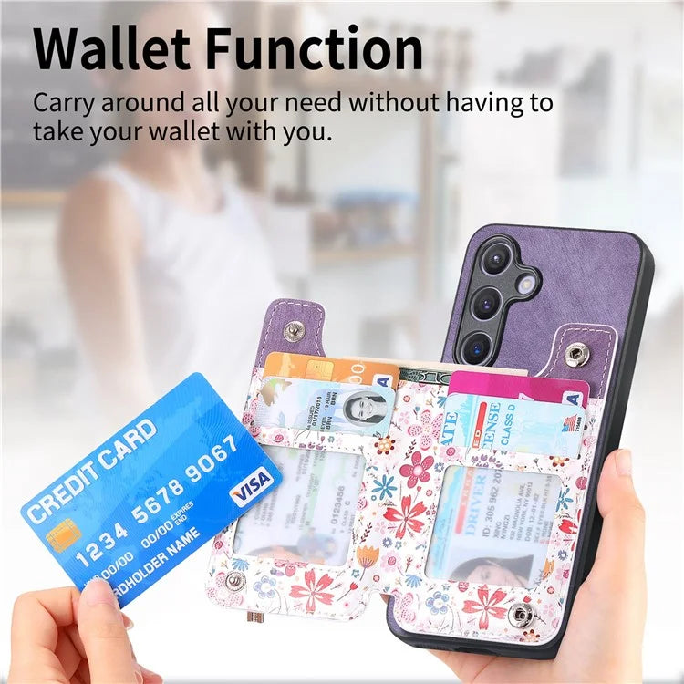 D10 For Samsung Galaxy S24 Cell Phone Back Case Pattern Printed Card Holder TPU+PU Leather Phone Cover