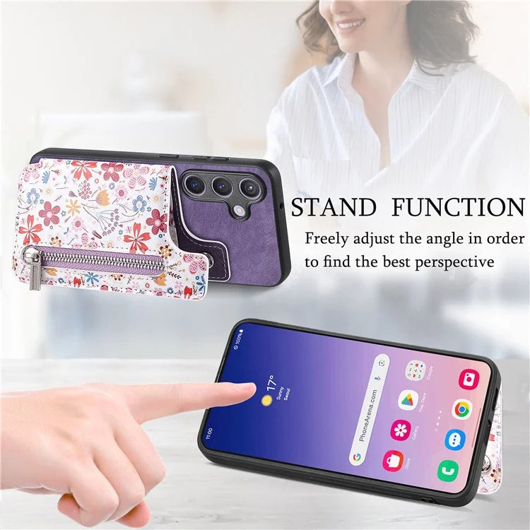 D10 For Samsung Galaxy S24 Cell Phone Back Case Pattern Printed Card Holder TPU+PU Leather Phone Cover