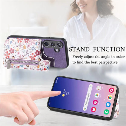 D10 For Samsung Galaxy S24 Cell Phone Back Case Pattern Printed Card Holder TPU+PU Leather Phone Cover