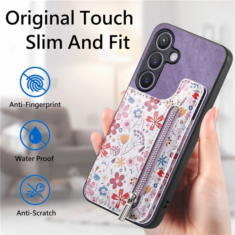 D10 For Samsung Galaxy S24 Cell Phone Back Case Pattern Printed Card Holder TPU+PU Leather Phone Cover