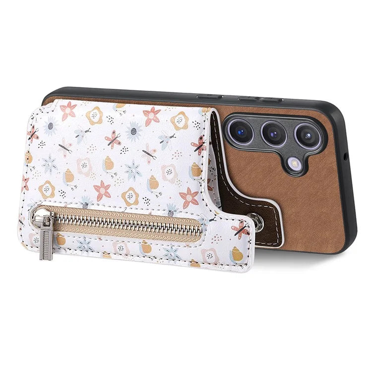 D10 For Samsung Galaxy S24 Cell Phone Back Case Pattern Printed Card Holder TPU+PU Leather Phone Cover