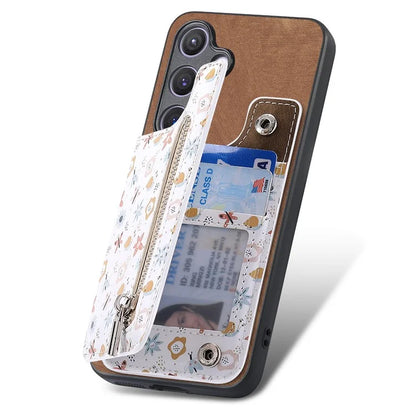 D10 For Samsung Galaxy S24 Cell Phone Back Case Pattern Printed Card Holder TPU+PU Leather Phone Cover