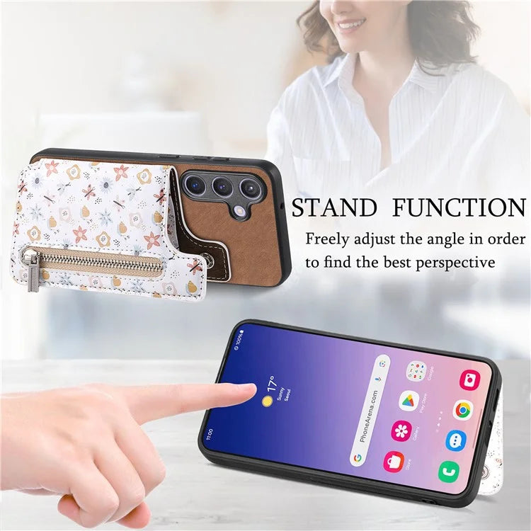 D10 For Samsung Galaxy S24 Cell Phone Back Case Pattern Printed Card Holder TPU+PU Leather Phone Cover
